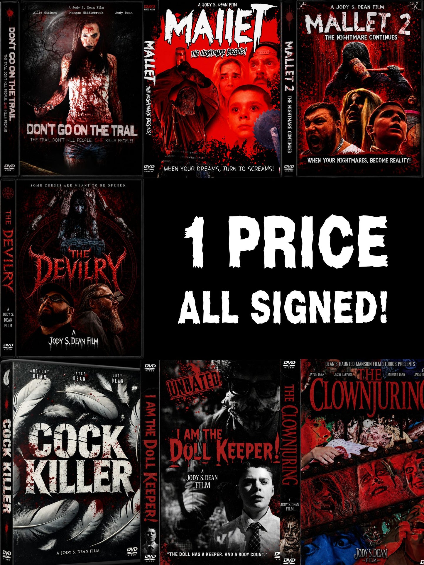 All 7 of Dean's HM Film Studios DVDs Signed for 1 Price and 1 Shipping Cost!
