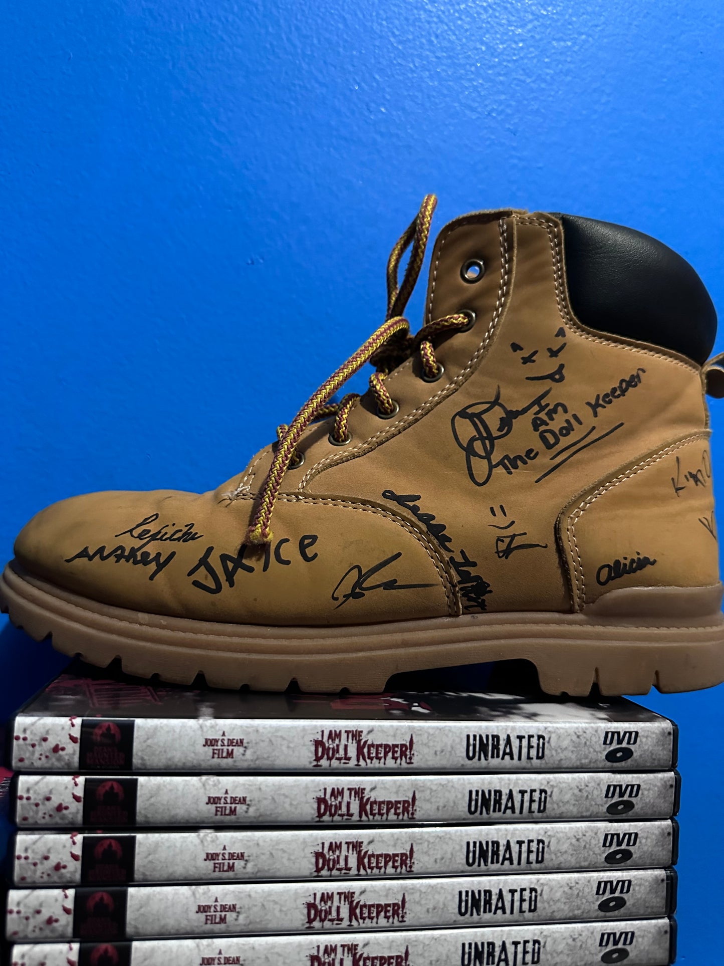 Screen Used Left Boot (I Am The Doll Keeper) w/COA, Cast Signed